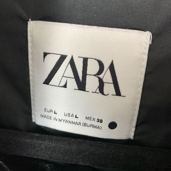 Zara black shiny parka raincoat zip up hood large - Picture 6 of 9